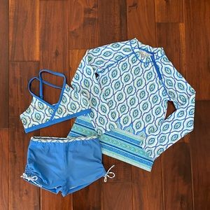 EUC 3pc Cabana Life swimsuit and rash guard 7/8